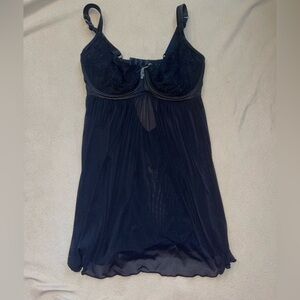 Parfait Black lace lingerie babydoll lingerie rhinestone chemise goth sexy M